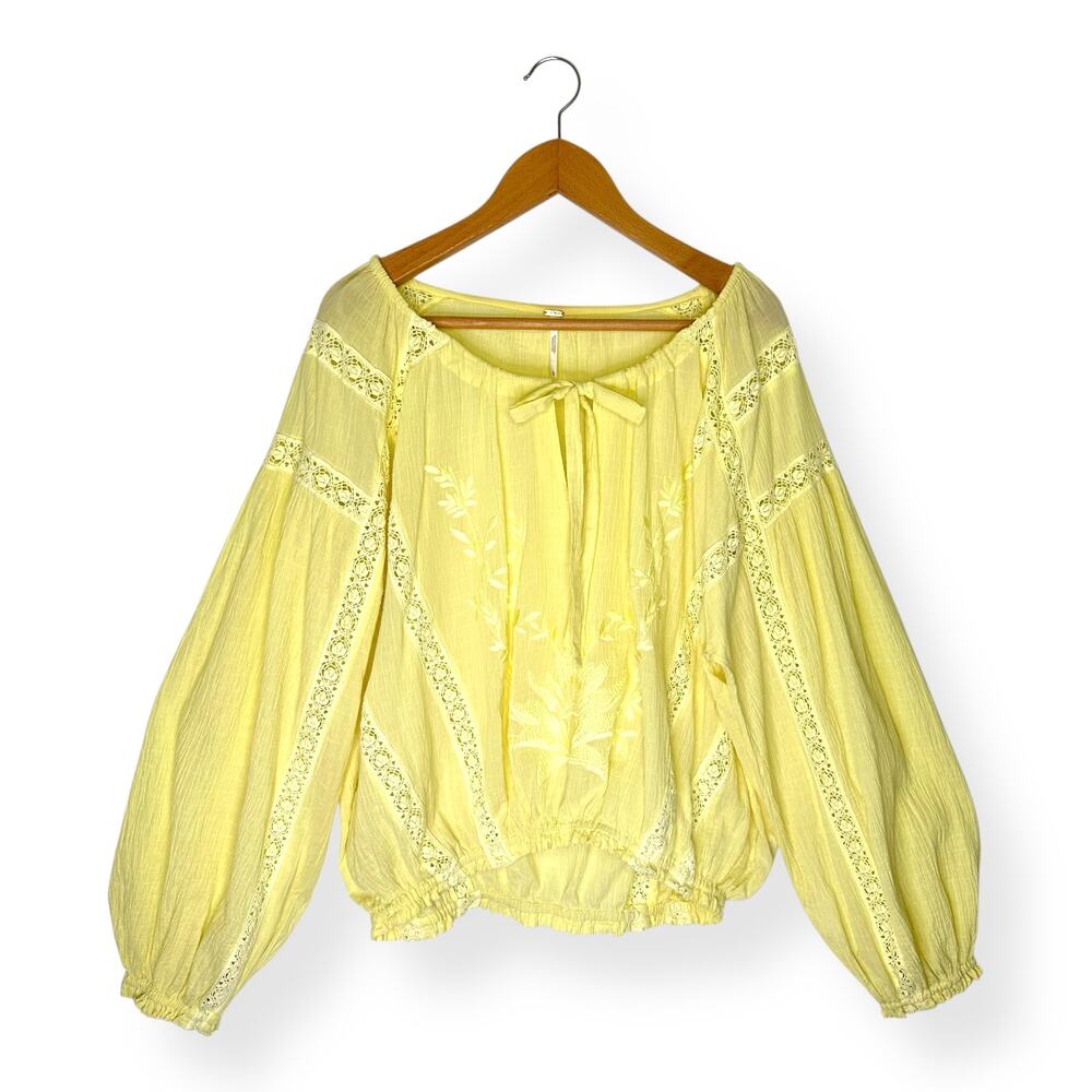 Free People REVOLVE Women's Maria Maria Lace Blouse Size L Yellow Peasant Top - Picture 2 of 14